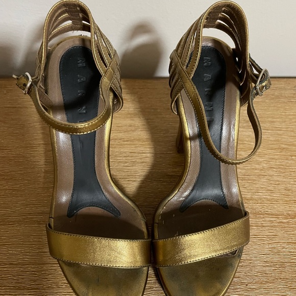 Y2K Vintage MARNI Gold CHUNKY Heels Size 5.5 - Picture 7 of 8